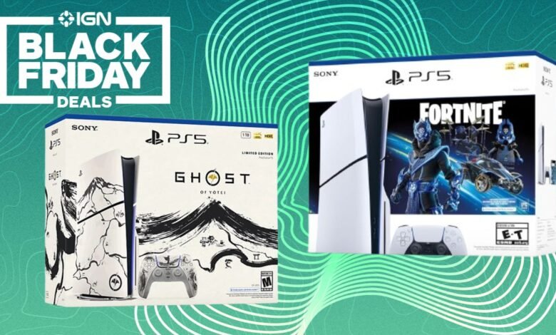 Black Friday deals on PS5 consoles, including Ghost of Tsushima and Fortnite bundles.