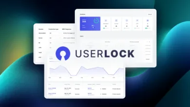 UserLock interface showing session data, user status, and connection details.