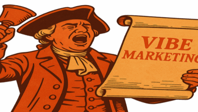 Town crier announces 'Vibe Marketing' on scroll, ringing bell.