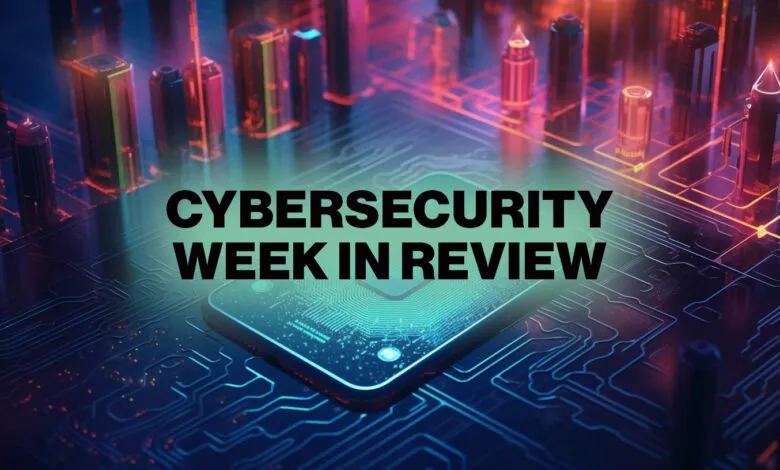 Cybersecurity Week in Review graphic with circuit board design.