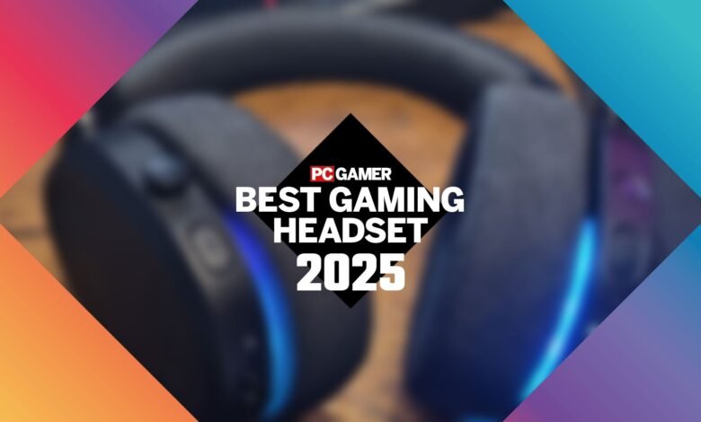 PC Gamer's Best Gaming Headset 2025, headset blurred in background.