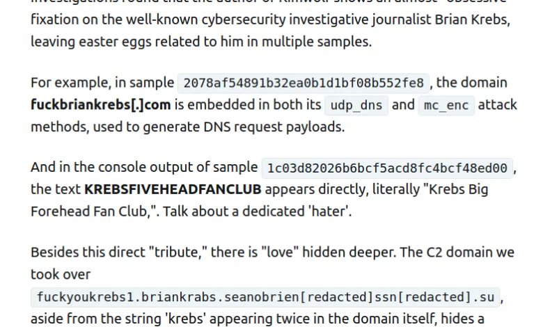 Text excerpt titled 'Little Gossip' discussing obsessive fixation on Brian Krebs.
