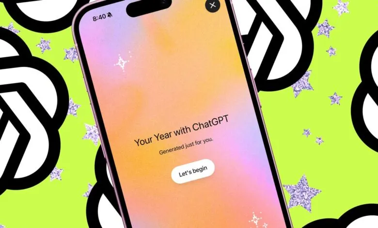ChatGPT 'Your Year' screen on a phone with a colorful background.