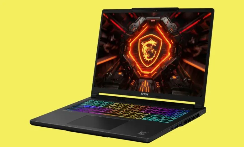 MSI Crosshair gaming laptop with vibrant RGB keyboard and dragon logo.