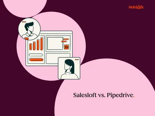 Salesloft vs. Pipedrive comparison with HubSpot logo and illustrations.