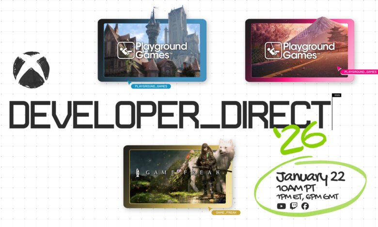Xbox Developer Direct announcement featuring Playground Games and Game Freak.