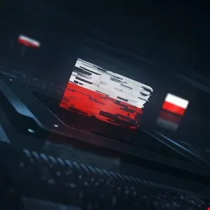 Abstract representation of the Polish flag on a dark, futuristic surface.