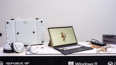 Asus ROG Flow Z13-KJP Kojima LE gaming tablet with accessories.