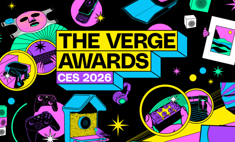 The Verge Awards CES 2026 graphic with tech product illustrations.