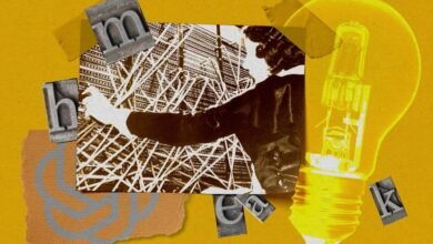 Collage with vintage photo, lightbulb, and letterpress type on yellow background.