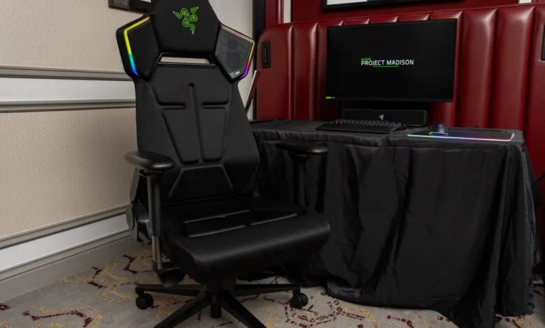 Razer Project Madison gaming chair with RGB lighting and built-in speakers.