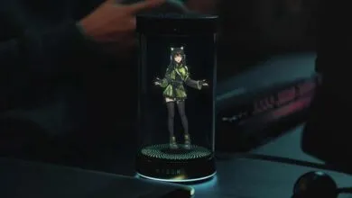 Razer Project Ava showcases anime character hologram in cylindrical display.