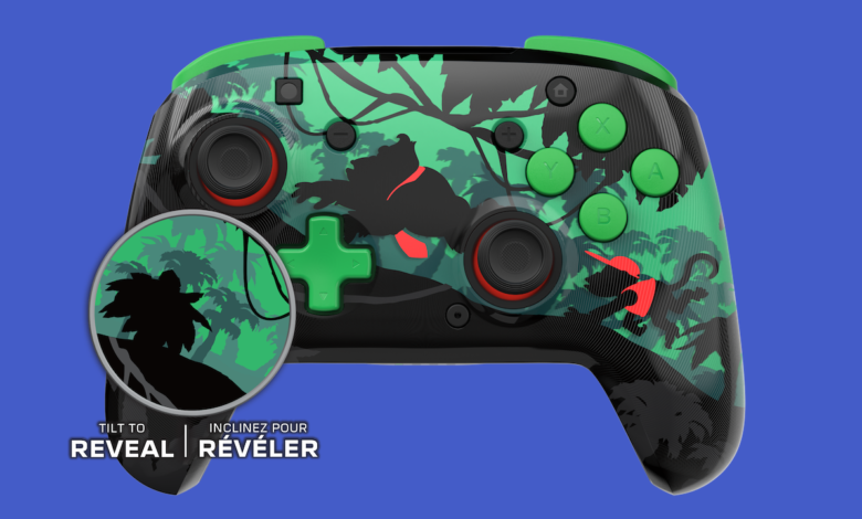 Donkey Kong themed Nintendo Switch controller with jungle design.