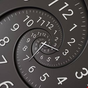 Clock face with a spiral effect, creating a sense of infinite time.