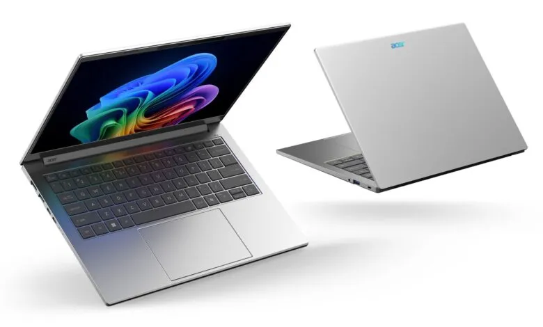 Two Acer Swift laptops, one open with a colorful screen, the other closed.