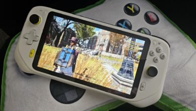 Logitech G Cloud handheld console displaying Fallout 76 gameplay.