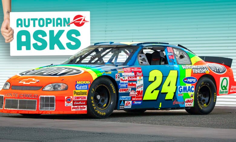Jeff Gordon's #24 race car with Autopian Asks sign.