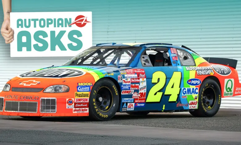 Jeff Gordon's #24 race car with Autopian Asks sign.