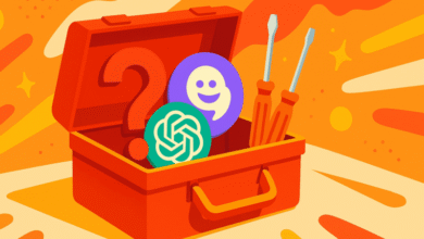 Open toolbox with question mark, AI logos, and screwdrivers.