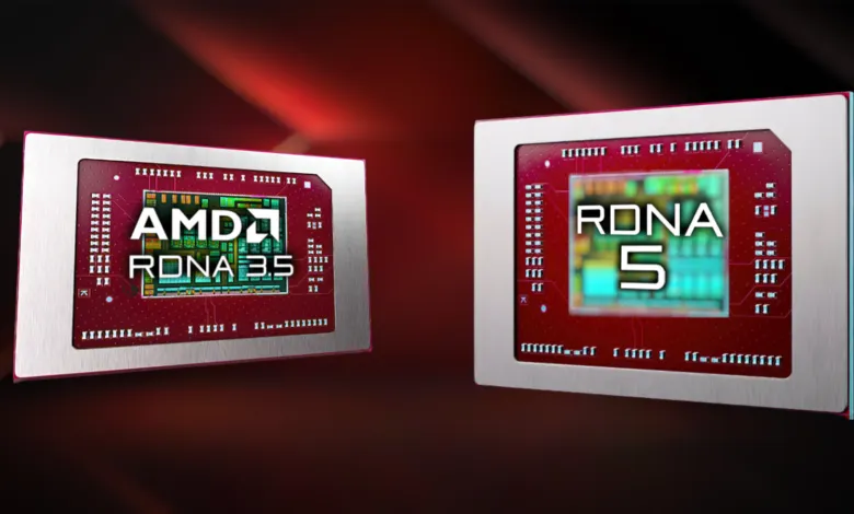 AMD RDNA 3.5 and RDNA 5 graphics chips close-up view.