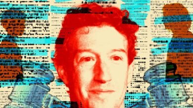Pop art style portrait of Mark Zuckerberg with child silhouettes.