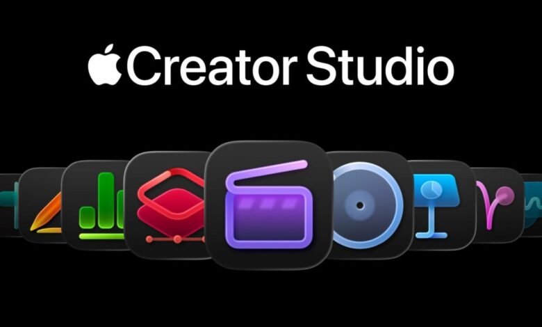 Apple Creator Studio logo with app icons on a black background.