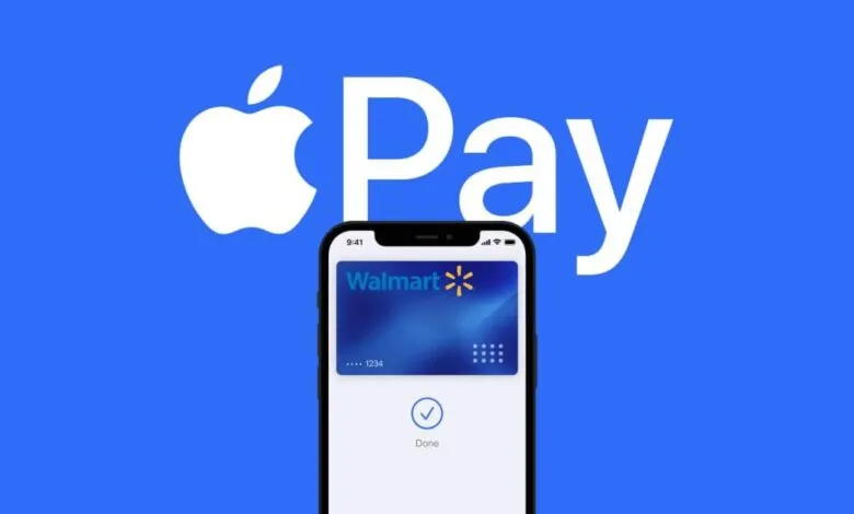 Apple Pay on iPhone with Walmart card for contactless payment.