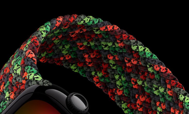 Close-up of Apple Watch with Black Unity Braided Solo Loop band.