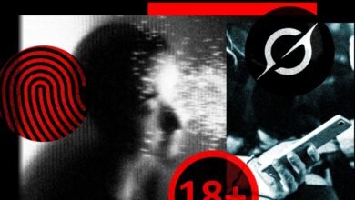 Abstract image with fingerprint, 18+ symbol, and Grok logo.