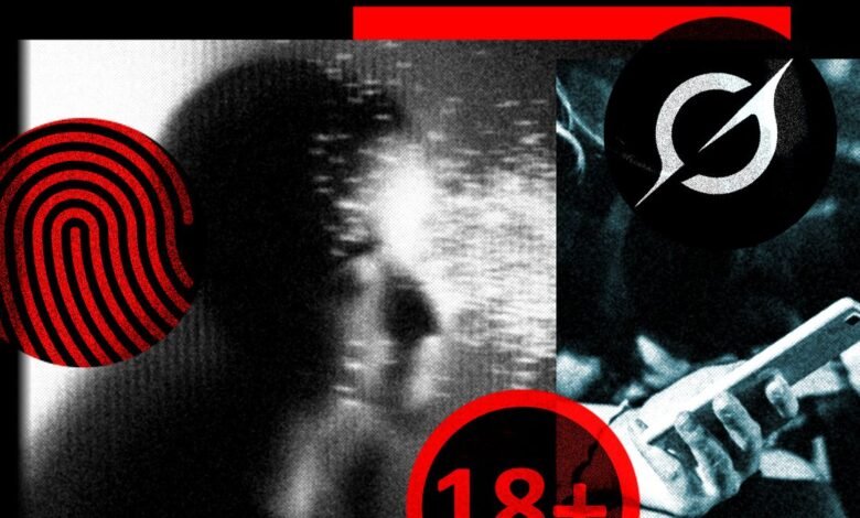 Abstract image with fingerprint, 18+ symbol, and Grok logo.