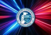 CISA logo with eagle, circuit board, and city skyline on a colorful background.