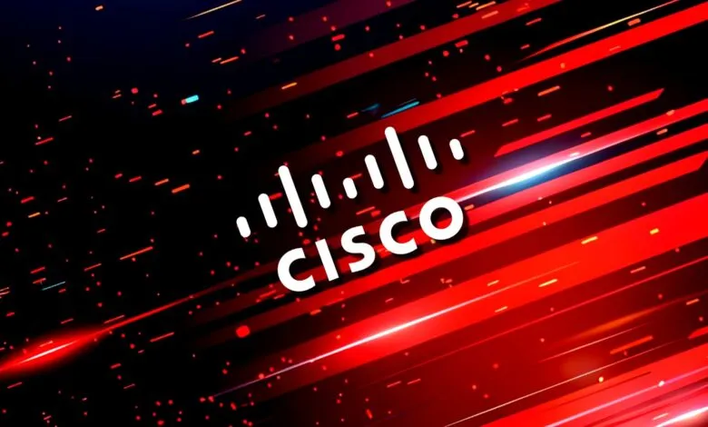 Cisco logo on a dynamic red and black background with light streaks.