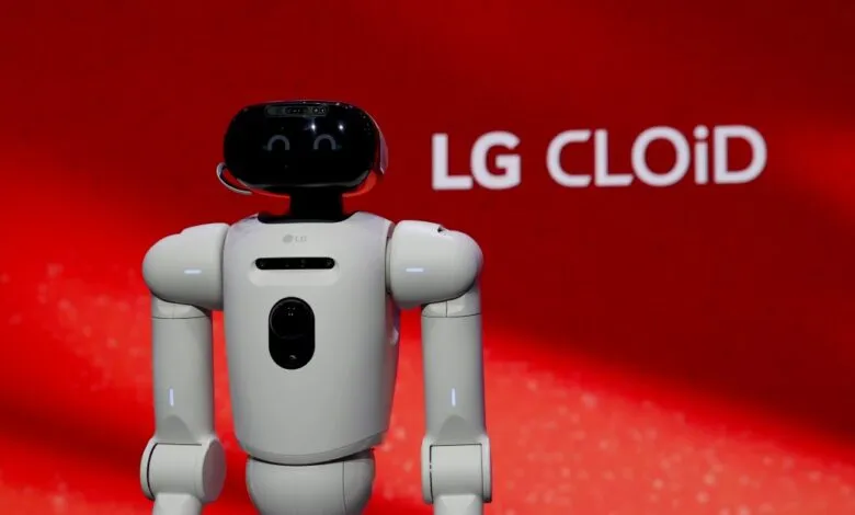 LG CLOiD robot on display with a friendly face and white body.