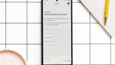 Gemini AI app on a smartphone screen with suggested actions.