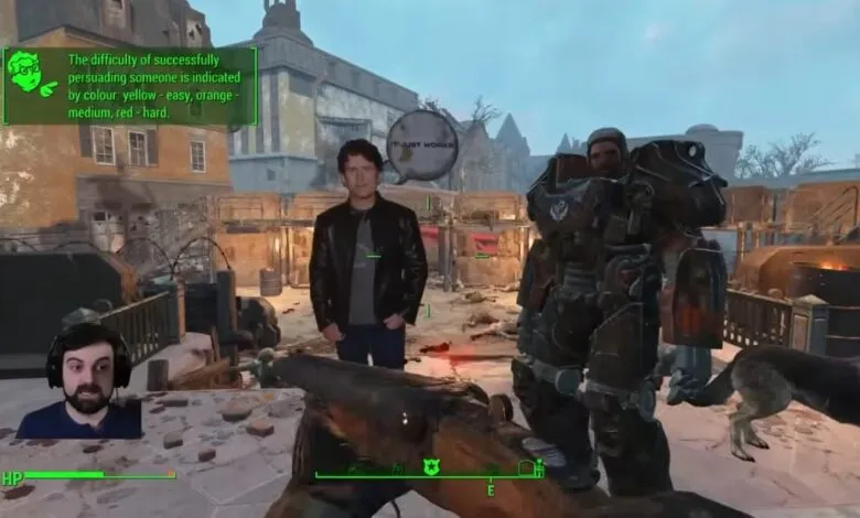 Fallout 4 gameplay with streamer, Todd Howard, and power armor.