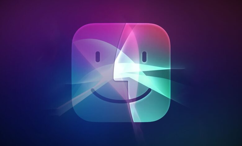 Finder icon with Siri overlay on a gradient background.