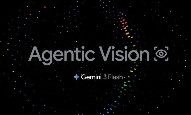 Agentic Vision logo with colorful dots on black background.