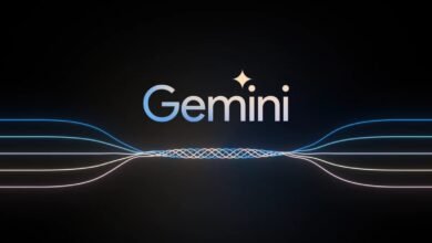 Gemini logo with glowing lines on a dark background.