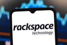 Rackspace Technology logo displayed on a smartphone screen.