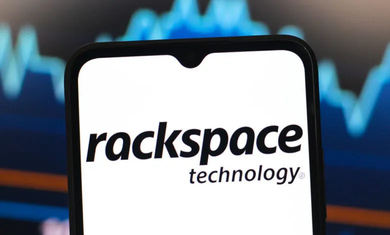 Rackspace Technology logo displayed on a smartphone screen.