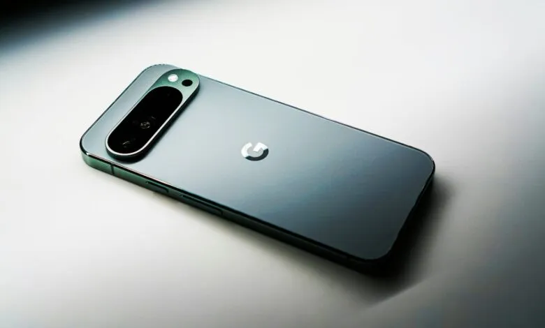 Close-up of a gray smartphone with a prominent camera module.