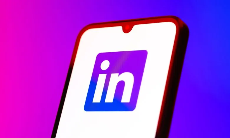 LinkedIn logo displayed on a smartphone screen.