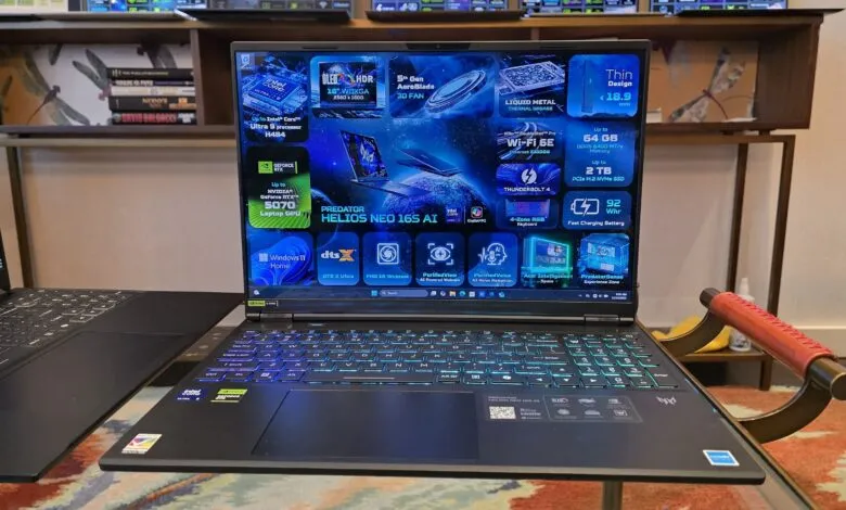 Acer Predator Helios Neo 16 AI laptop with vibrant screen display.
