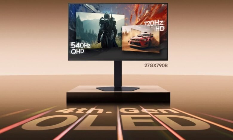 LG 27GX790B monitor displaying gaming visuals with high refresh rates.