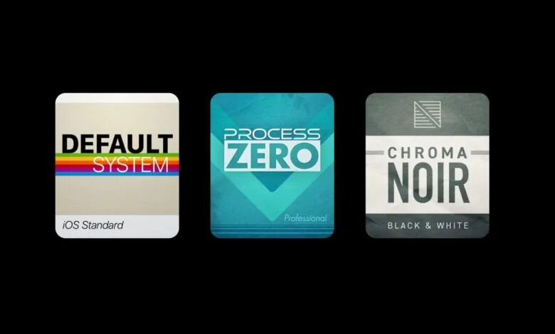 Three app icons: Default System, Process Zero, and Chroma Noir.