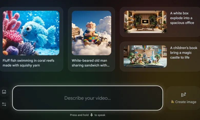 AI image generation interface with diverse image prompts and a text input field.