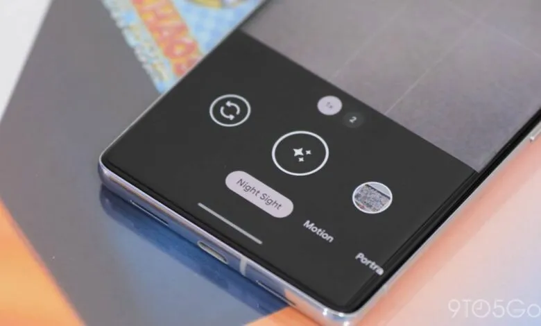 Smartphone screen displaying camera app in Night Sight mode.