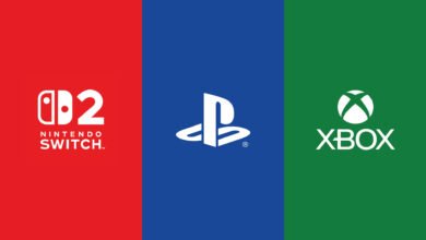 Nintendo, Playstation, and Xbox logos on red, blue, and green backgrounds.