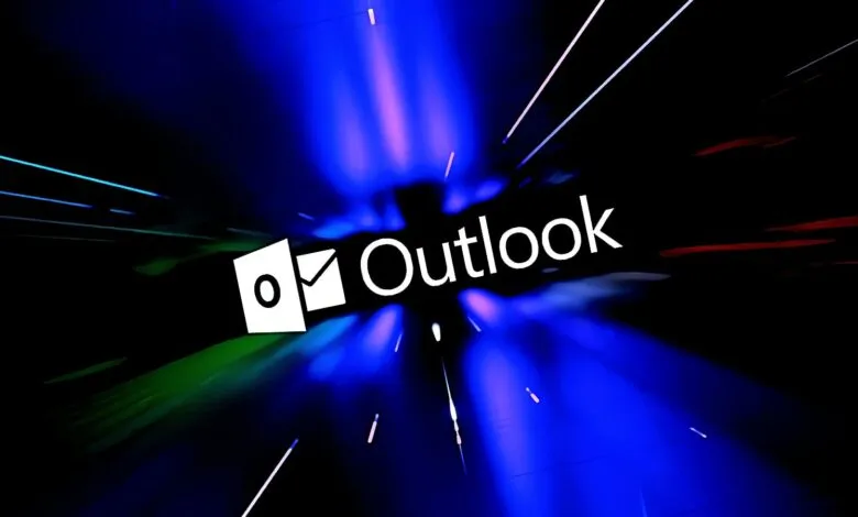 Microsoft Outlook logo on a vibrant, abstract background.