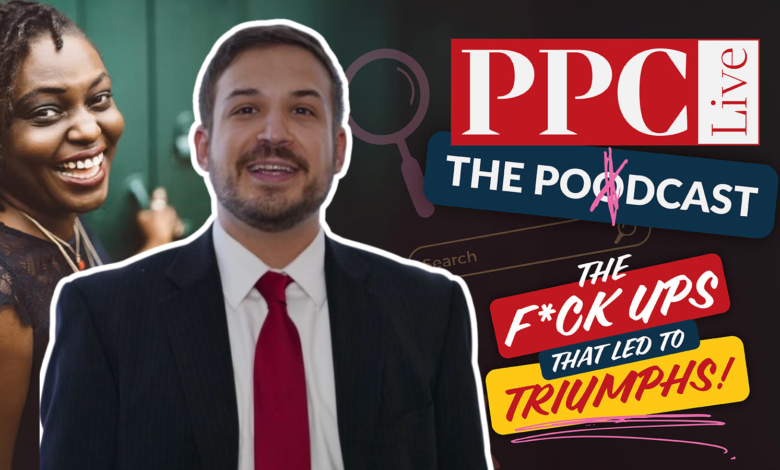 Podcast promo image featuring two people and PPC Live branding.